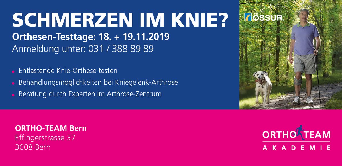 Arthrose Orthesen Testtage in Bern